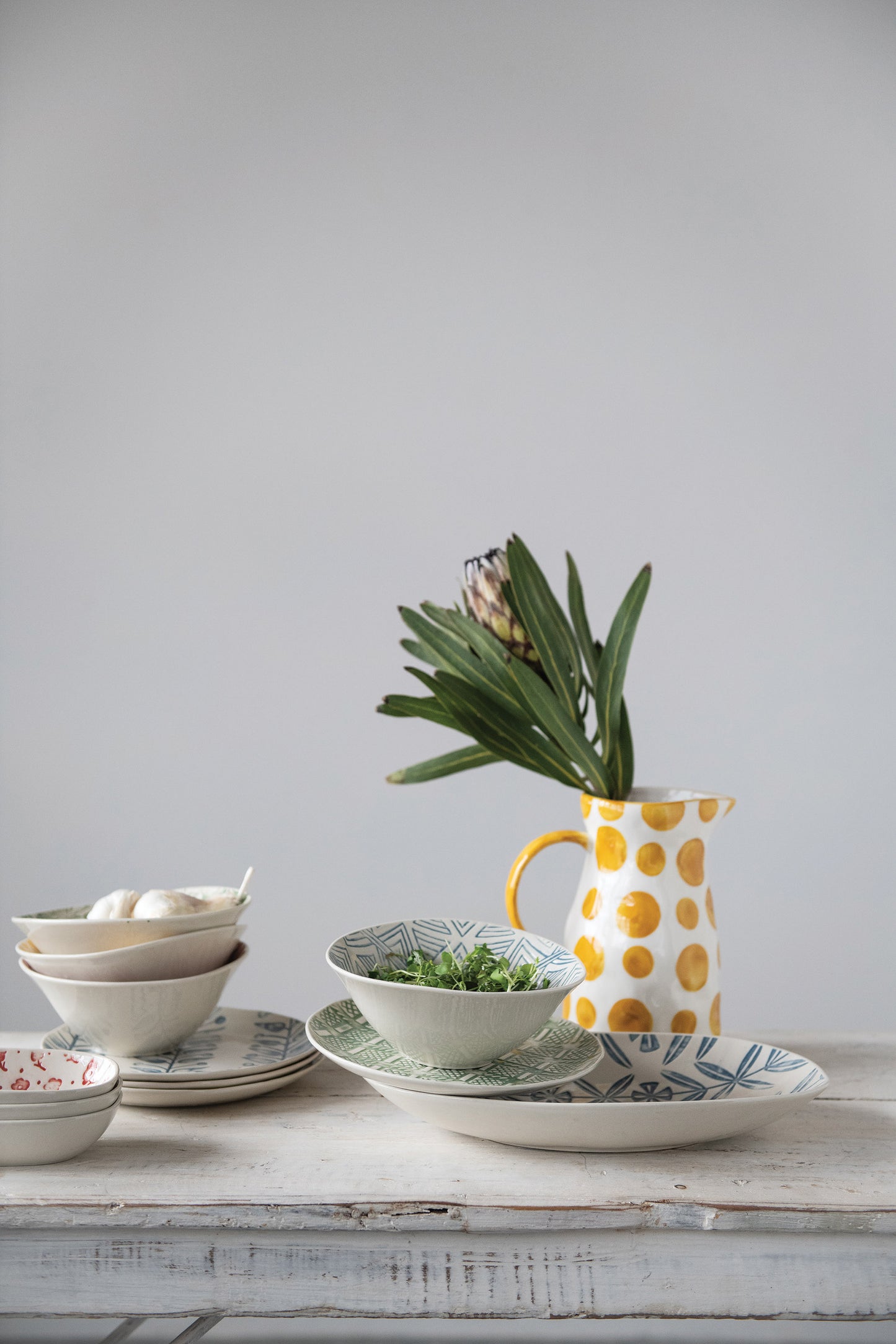 Oval Hand-Painted Debossed Stoneware Platter