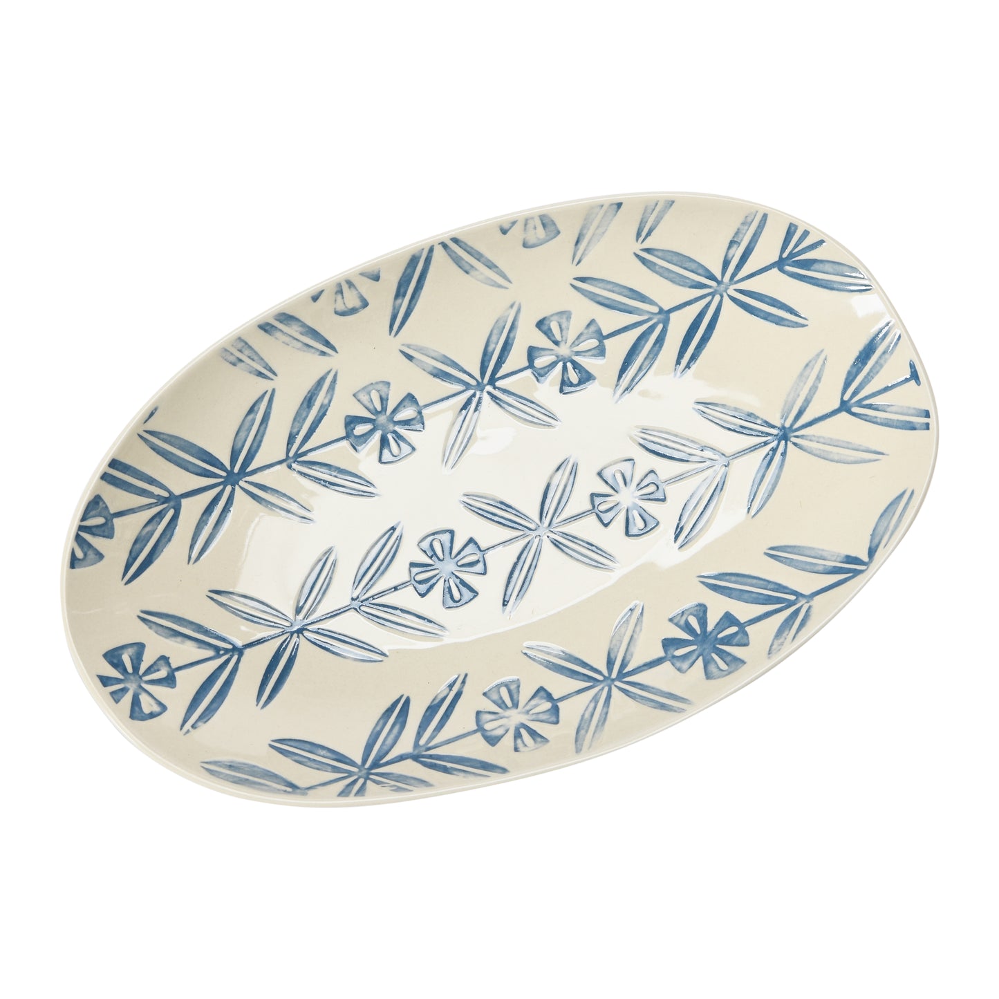 Oval Hand-Painted Debossed Stoneware Platter