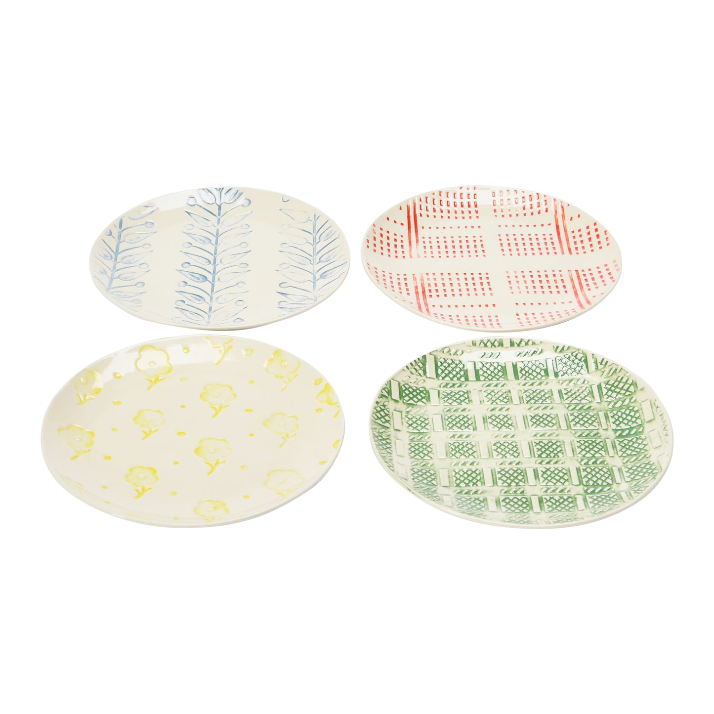 Hand-Painted Debossed Stoneware Plate