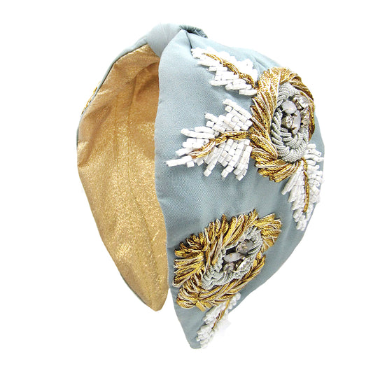 Floral Pattern Headband Blue/Gold
