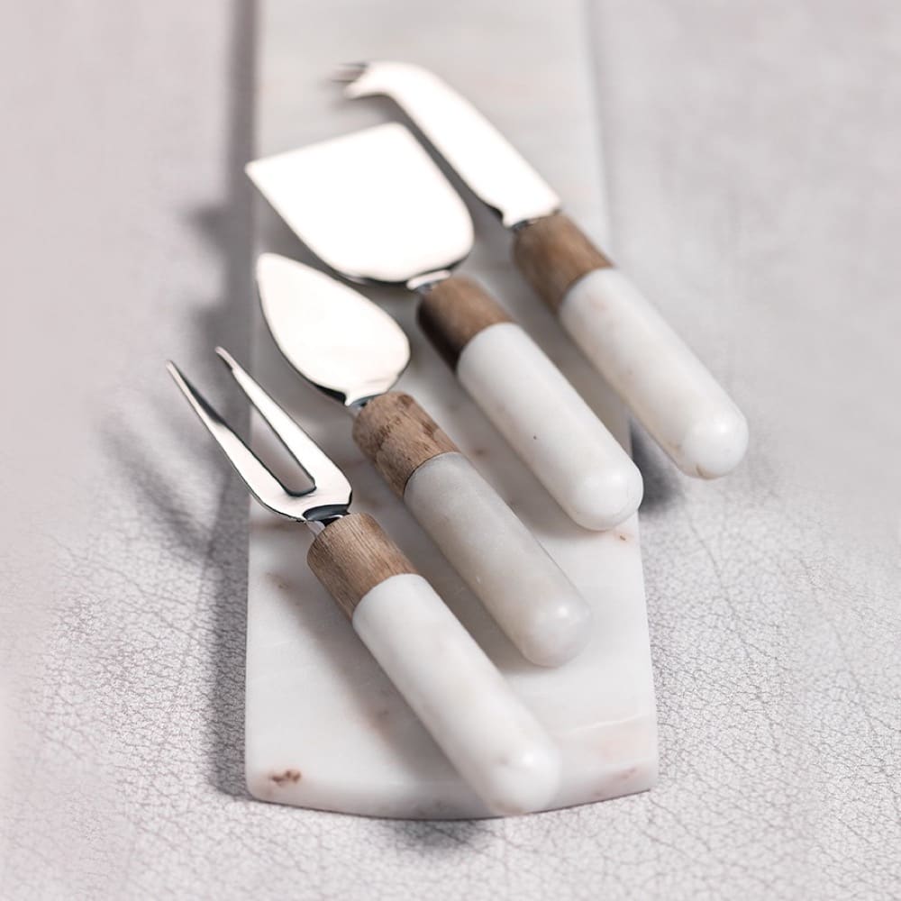 Marble and Wood Cheese Tool Set