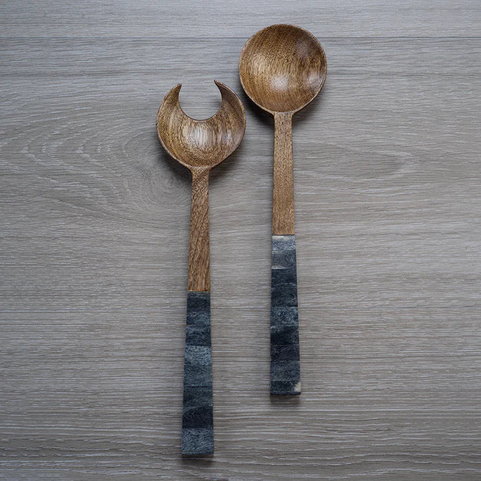 Set Mango Wood Salad Server With Inlaid Bone Handle