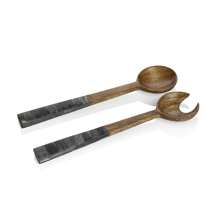 Set Mango Wood Salad Server With Inlaid Bone Handle