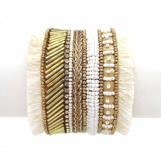 Beads Embellished Cuff White & Gold
