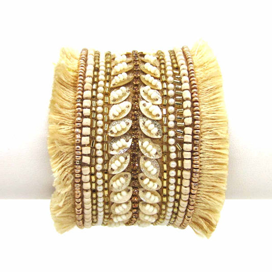 Beads Embellished Cuff Beige/Gold