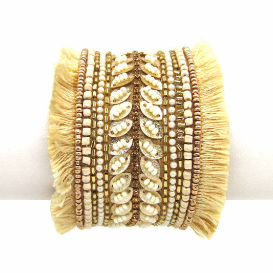 Beads Embellished Cuff Beige/Gold