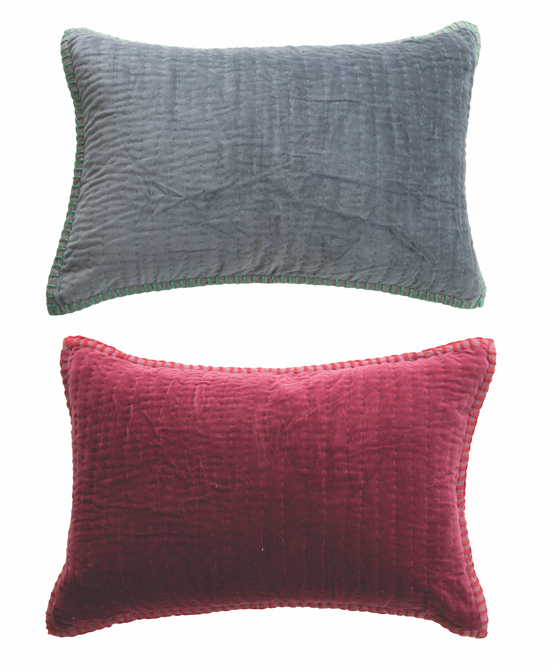 24"L x 16"H Cotton Velvet Kantha Stitch Pillow