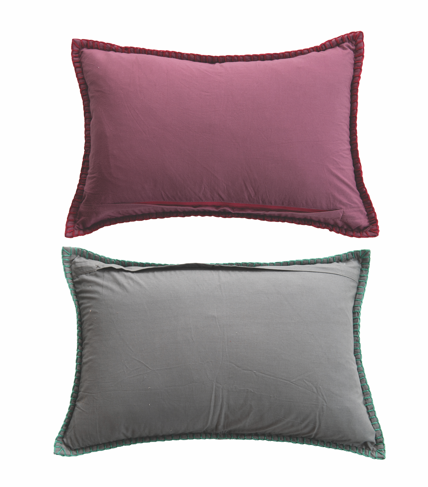 24"L x 16"H Cotton Velvet Kantha Stitch Pillow