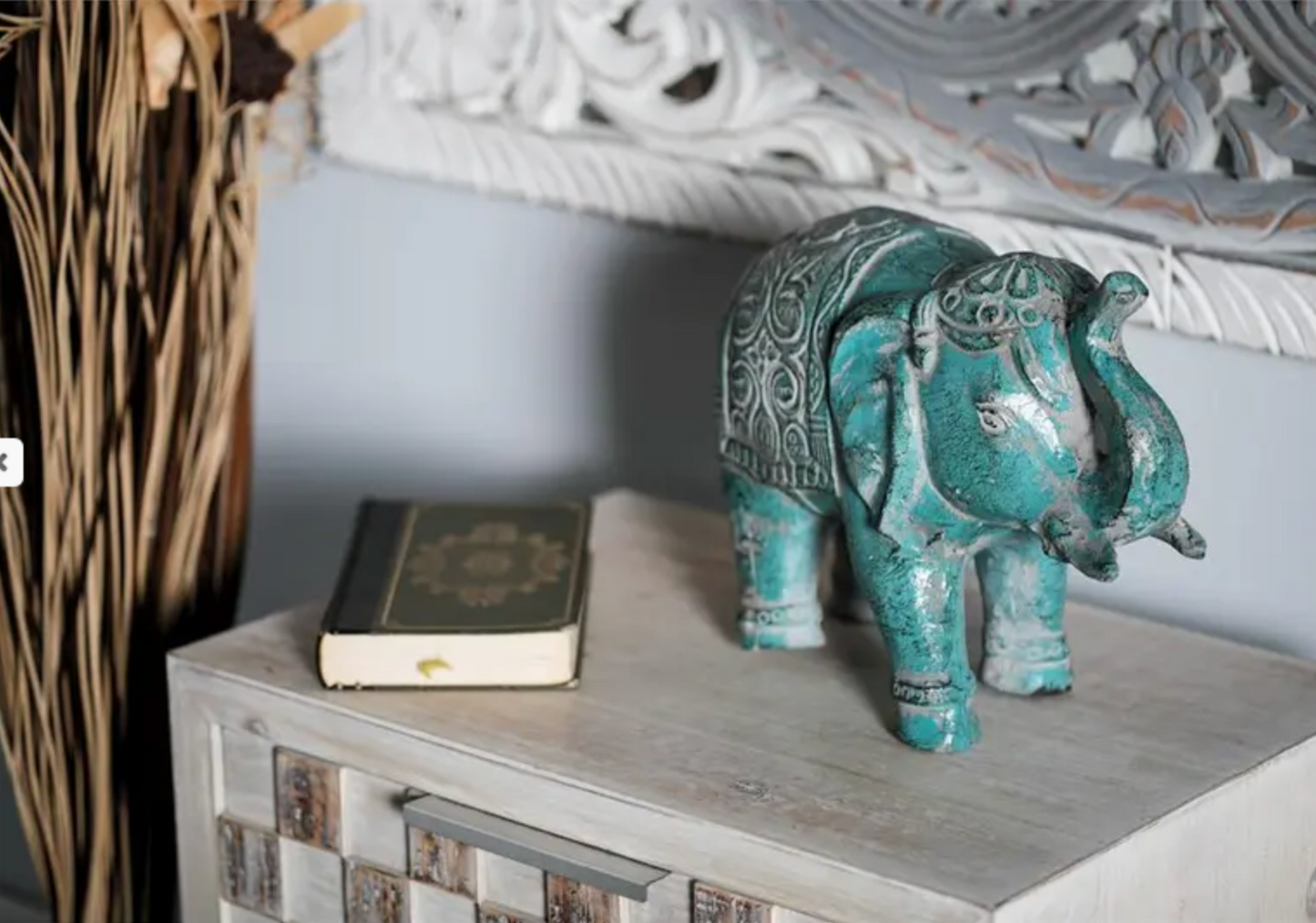 Blue Paper Maxhe Vintage Elephant Sculpture 3"W, 9"H