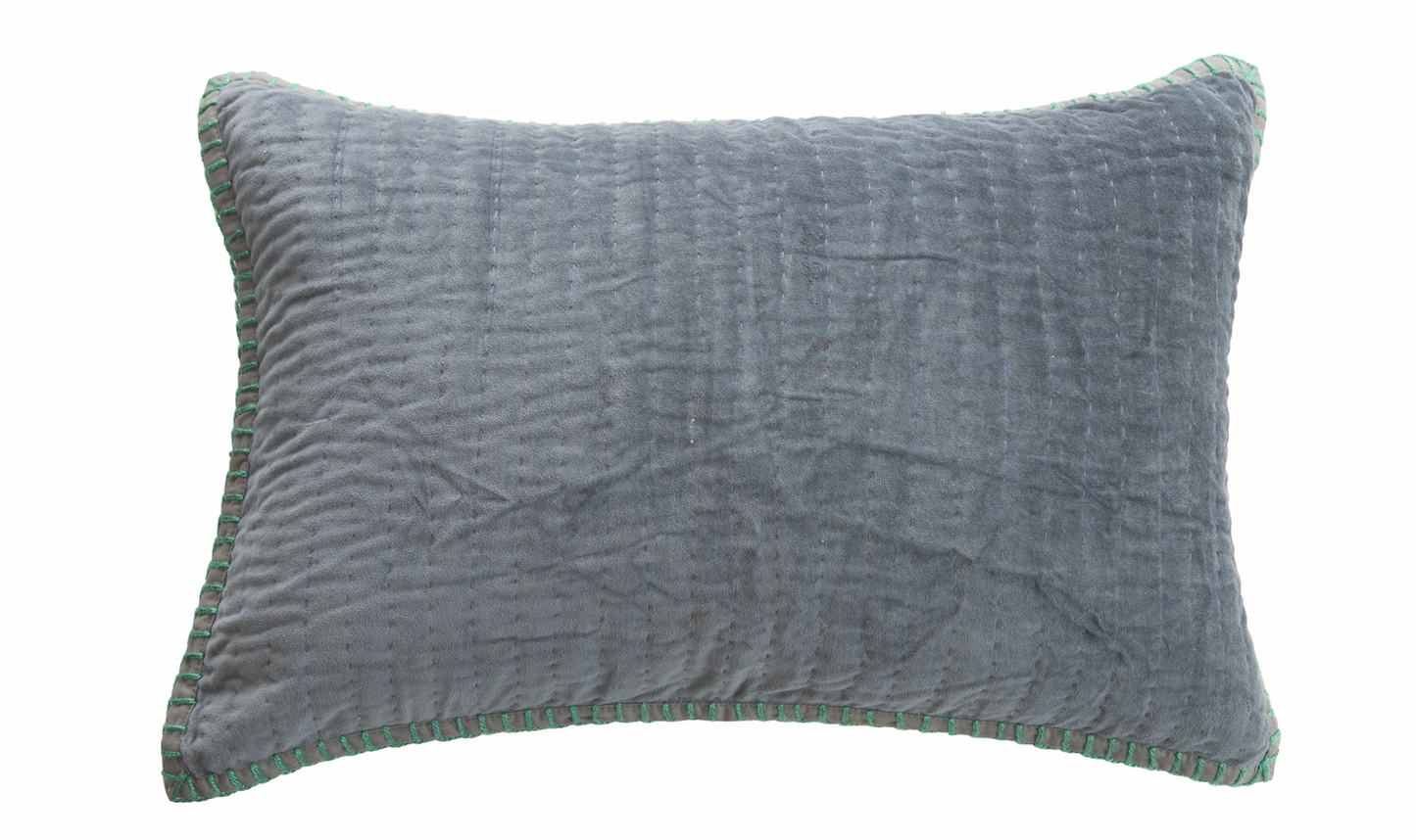 24"L x 16"H Cotton Velvet Kantha Stitch Pillow