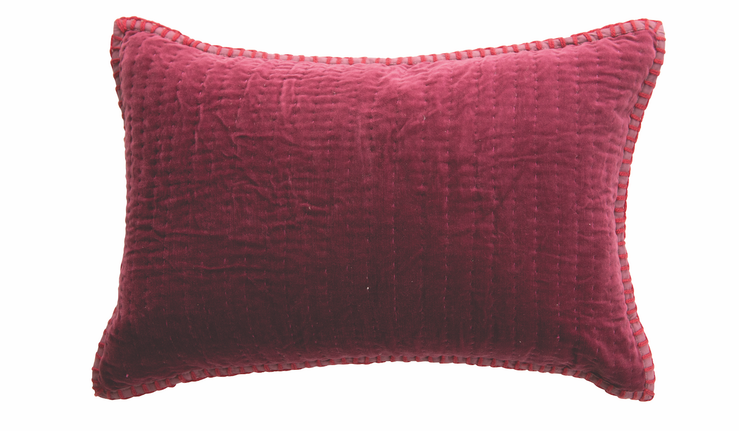 24"L x 16"H Cotton Velvet Kantha Stitch Pillow