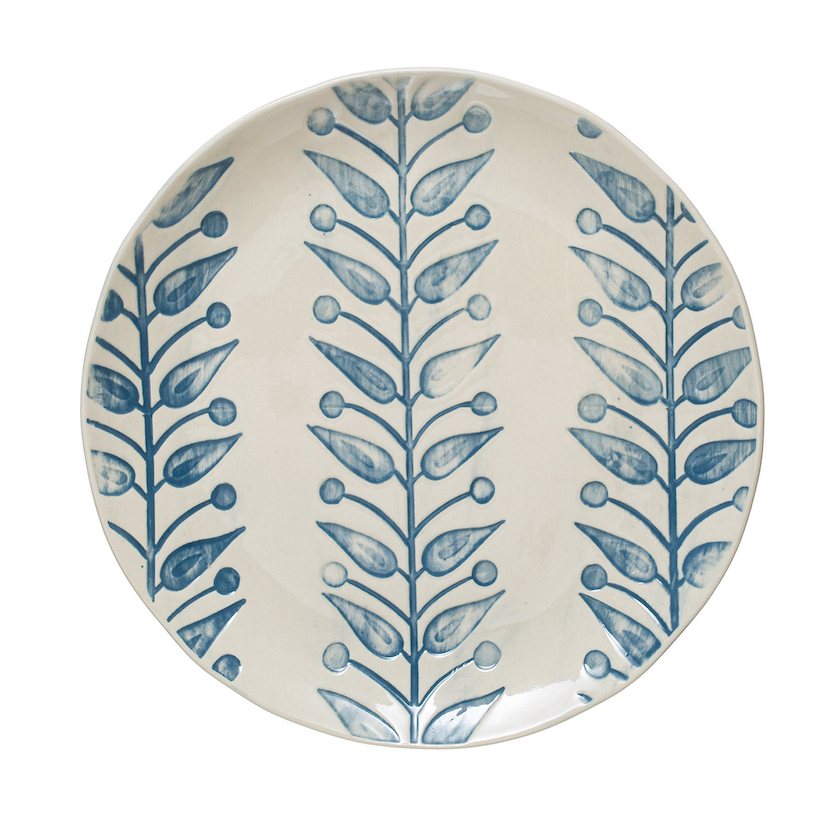 Hand-Painted Debossed Stoneware Plate