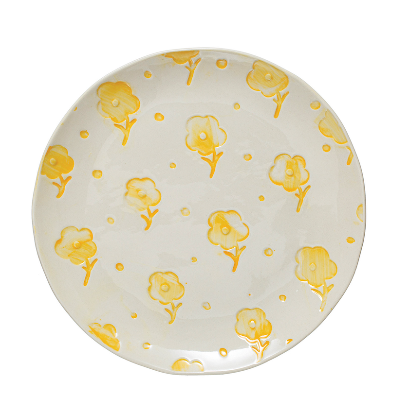 Hand-Painted Debossed Stoneware Plate