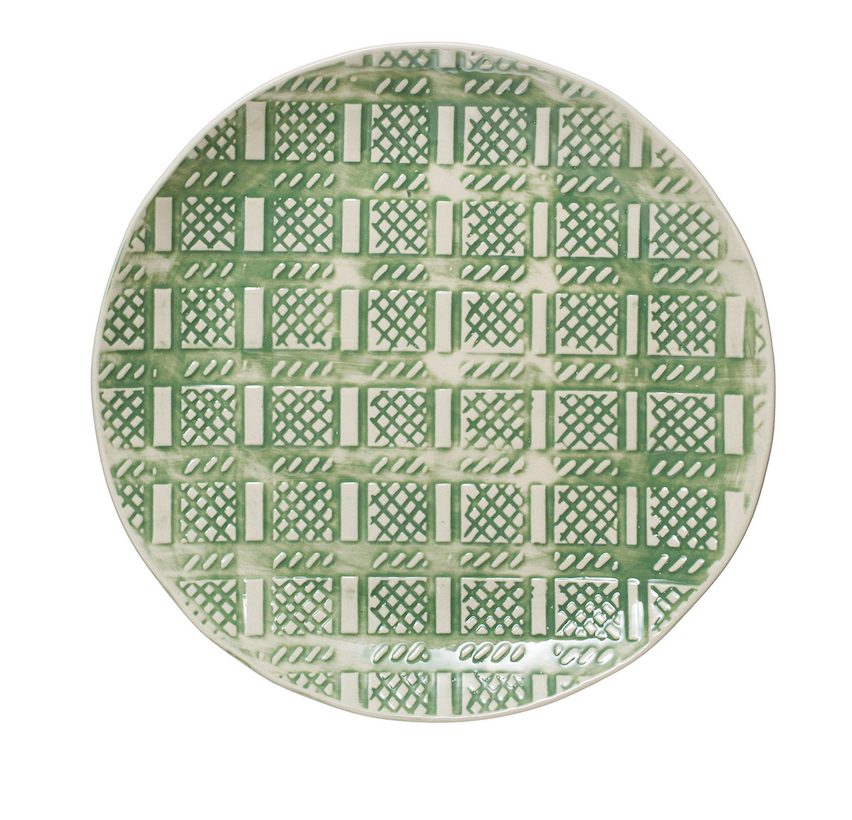Hand-Painted Debossed Stoneware Plate