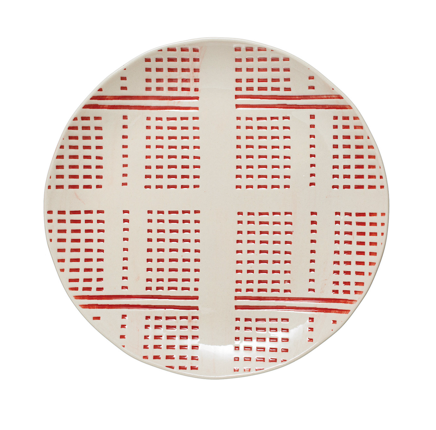 Hand-Painted Debossed Stoneware Plate