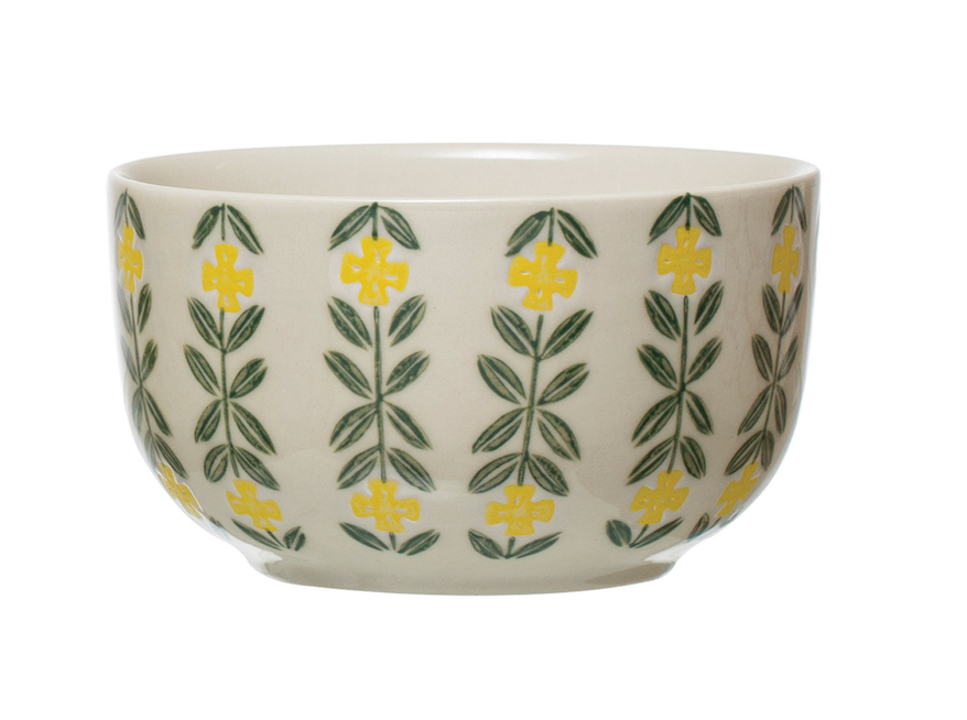 Hand-Stamped Stoneware Bowl, 4 Styles