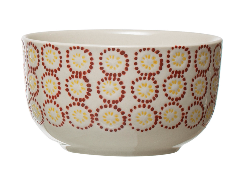 Hand-Stamped Stoneware Bowl, 4 Styles