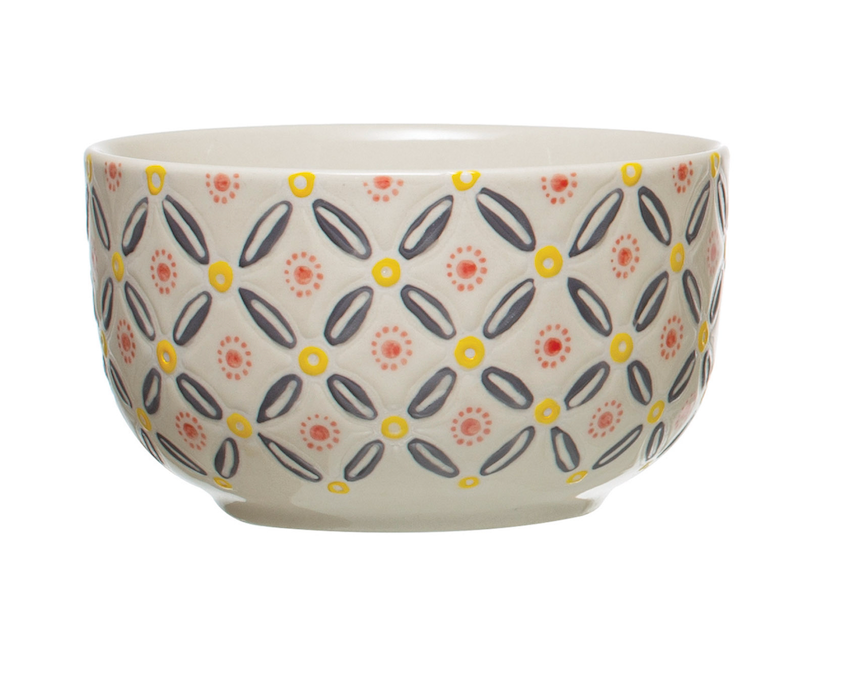 Hand-Stamped Stoneware Bowl, 4 Styles