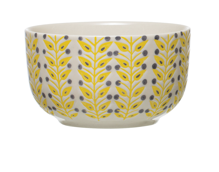 Hand-Stamped Stoneware Bowl, 4 Styles