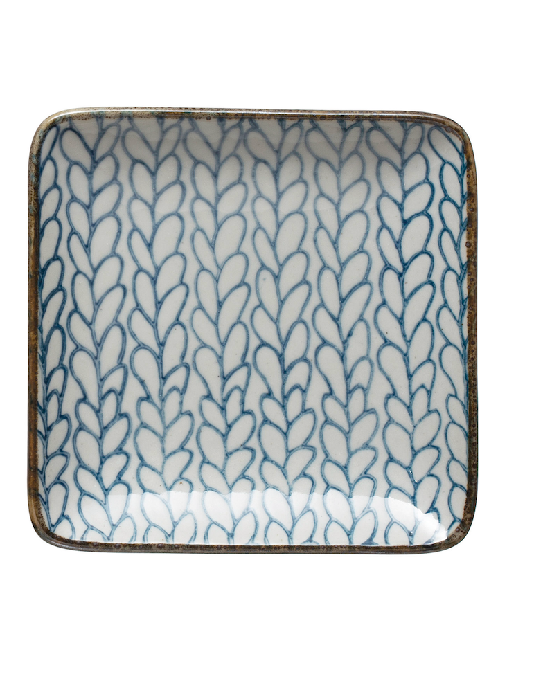Square Hand-Painted Stoneware Plate, 2 Styles