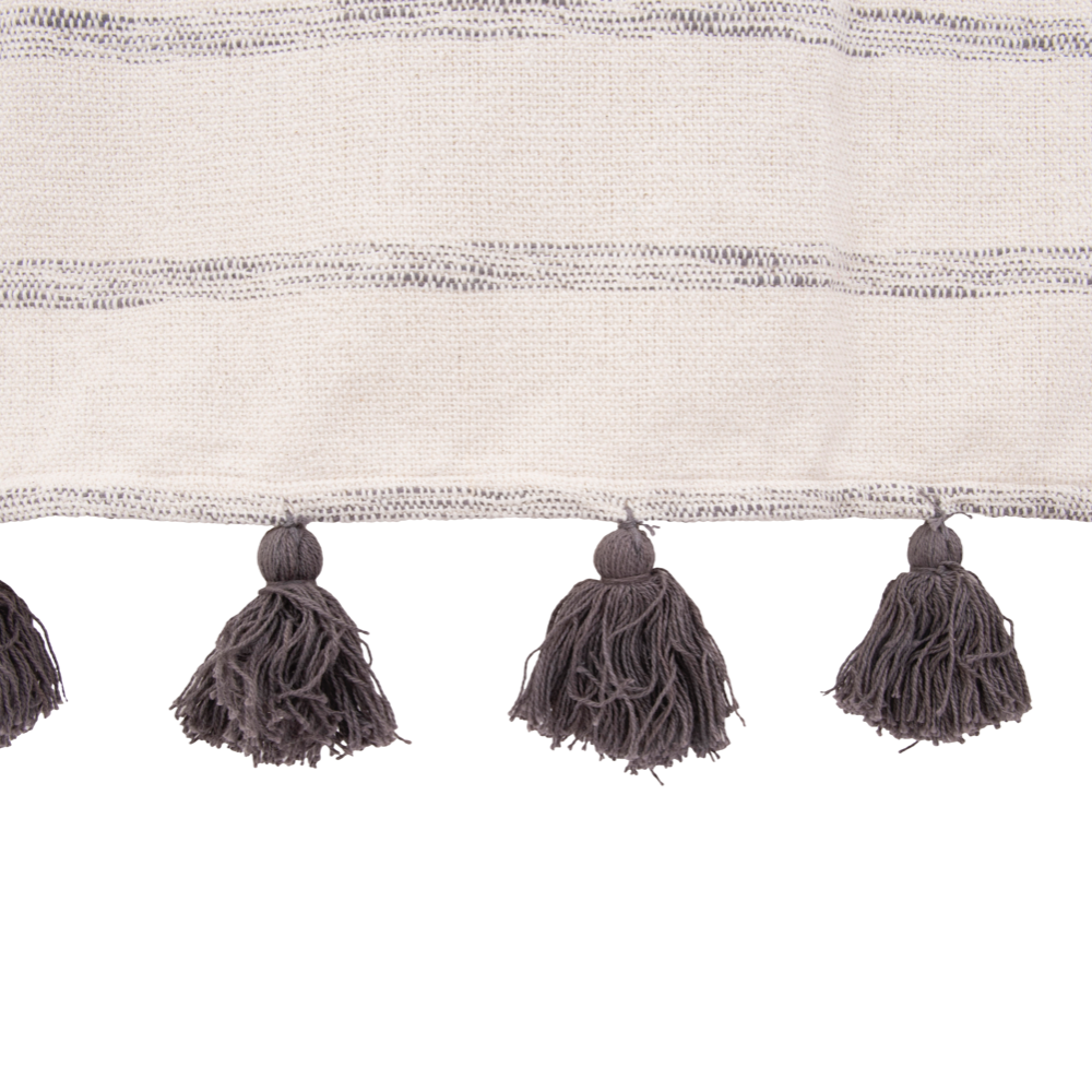 Cotton Woven Throw With Gray Stripe s and Tassels