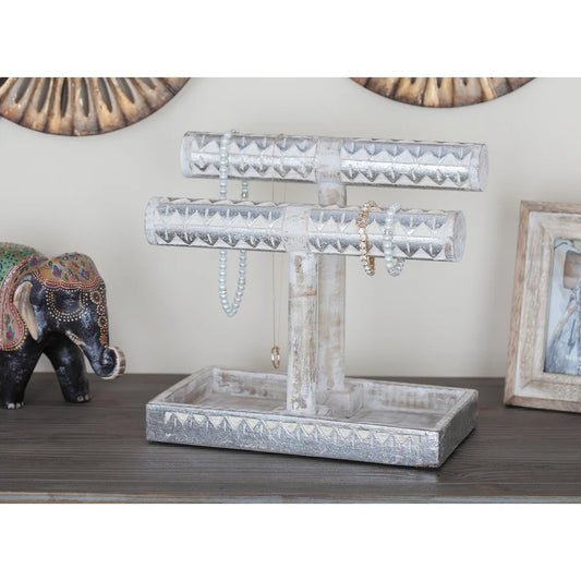 Silver Mango Wood Natural Jewelry Stand  12" X 11" X 7"