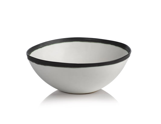 Trento White Ceramic Bowl with Black Volcanic Rim