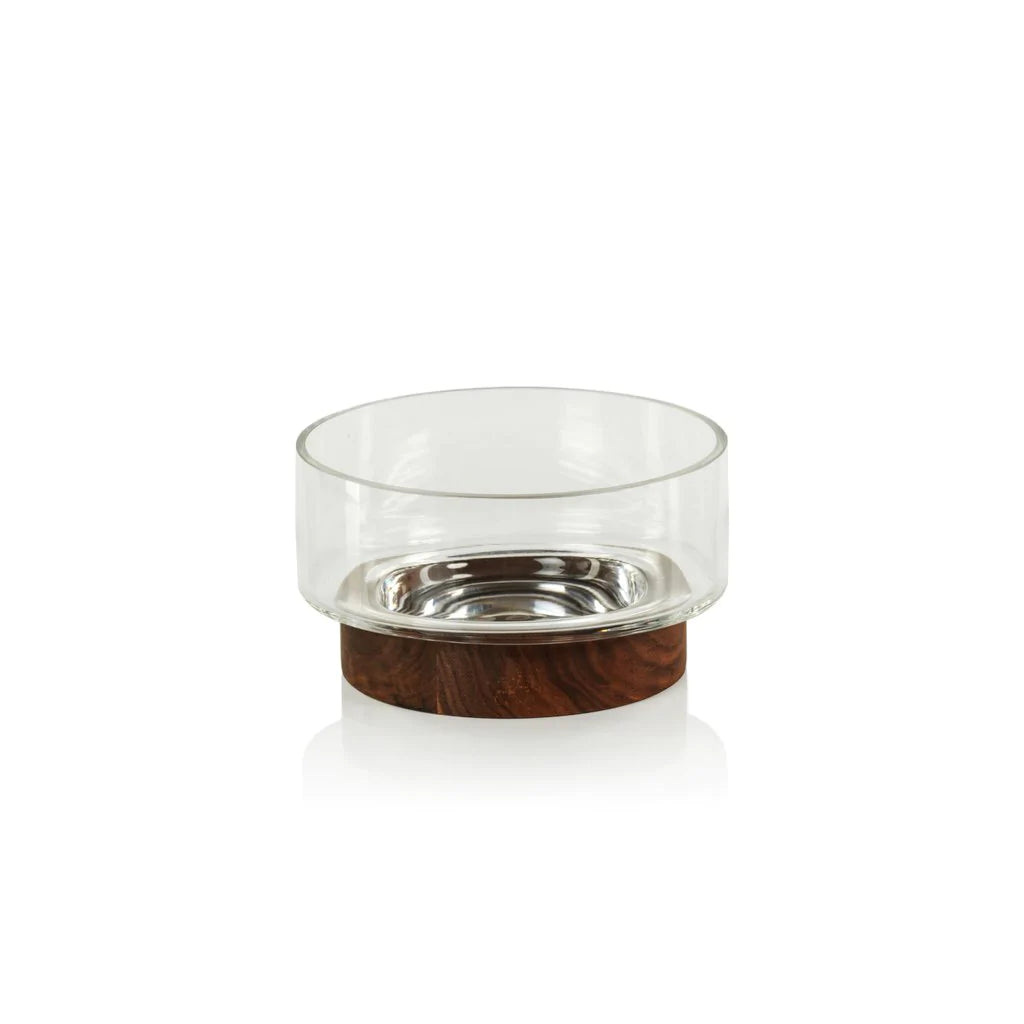 Small West Indies Glass Bowl on Walnut Wood Base 5.5" x 3.25"