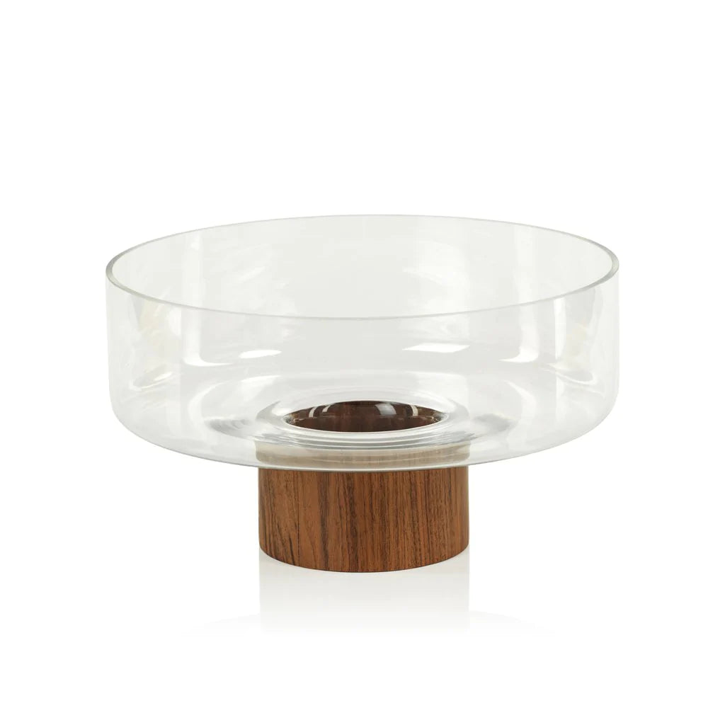 10.75. West Indies Glass Bowl on Walnut Wood Base