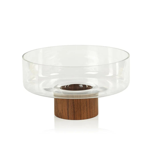10.75. West Indies Glass Bowl on Walnut Wood Base