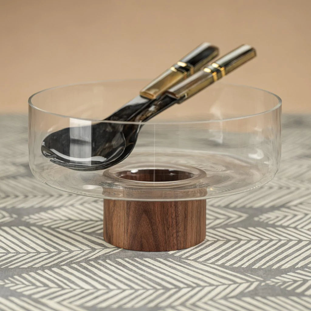 10.75. West Indies Glass Bowl on Walnut Wood Base