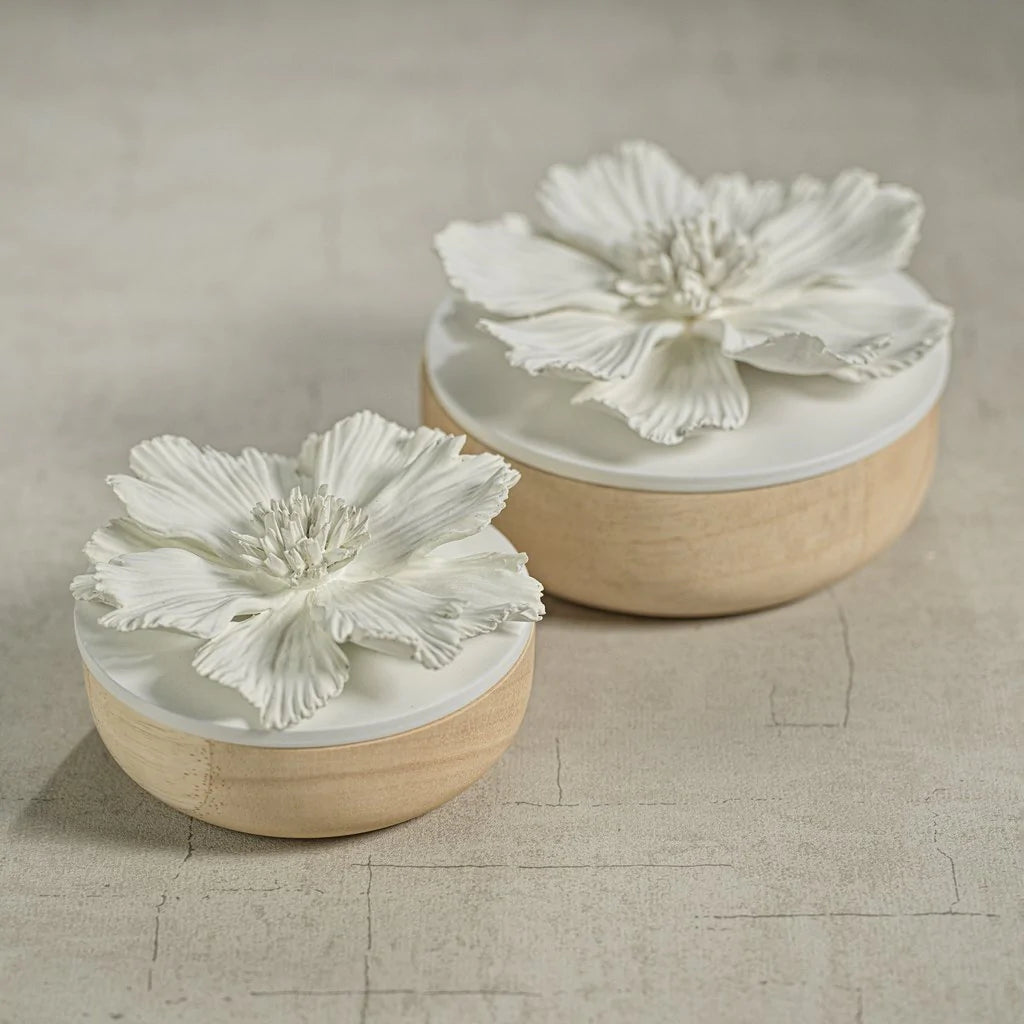 Cosmos Porcelain and Natural Wood Flower Box