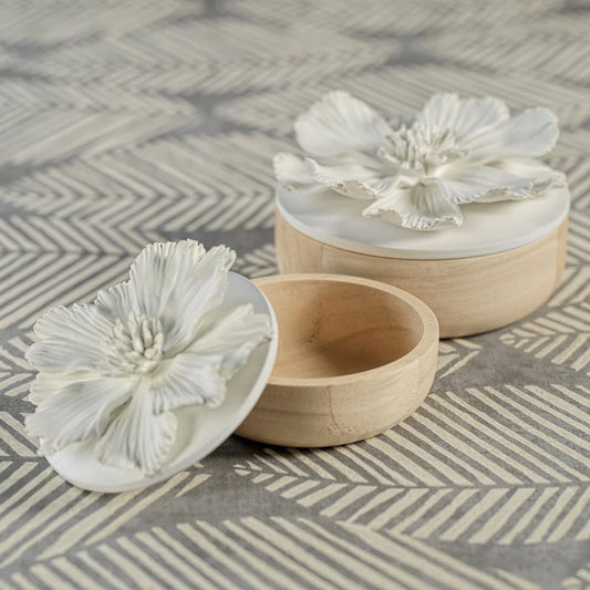 Cosmos Porcelain and Natural Wood Flower Box