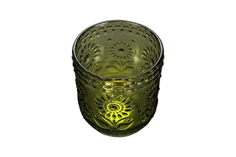12 oz. Green Embossed Drinking Glass/Votive Holder