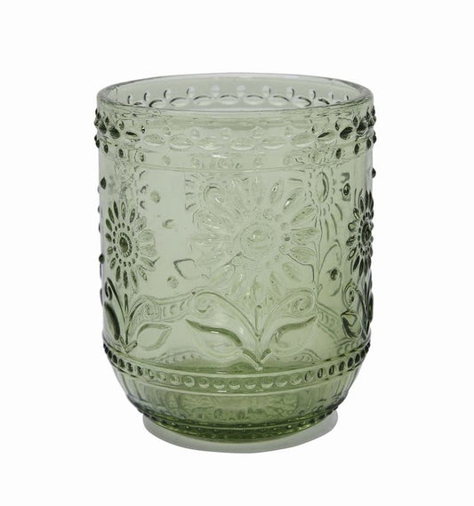 12 oz. Green Embossed Drinking Glass/Votive Holder