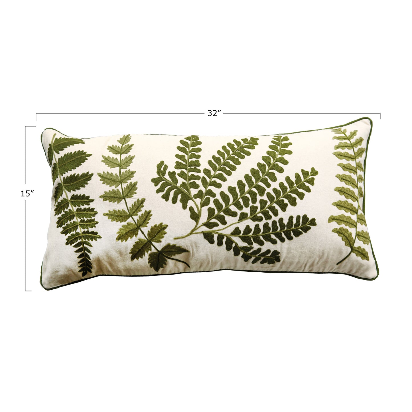 Lumbar Pillow with Fern Fronds Embroidery