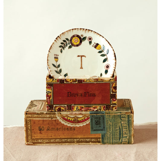 Stoneware Hand-Painted Monogram Plate Monogram