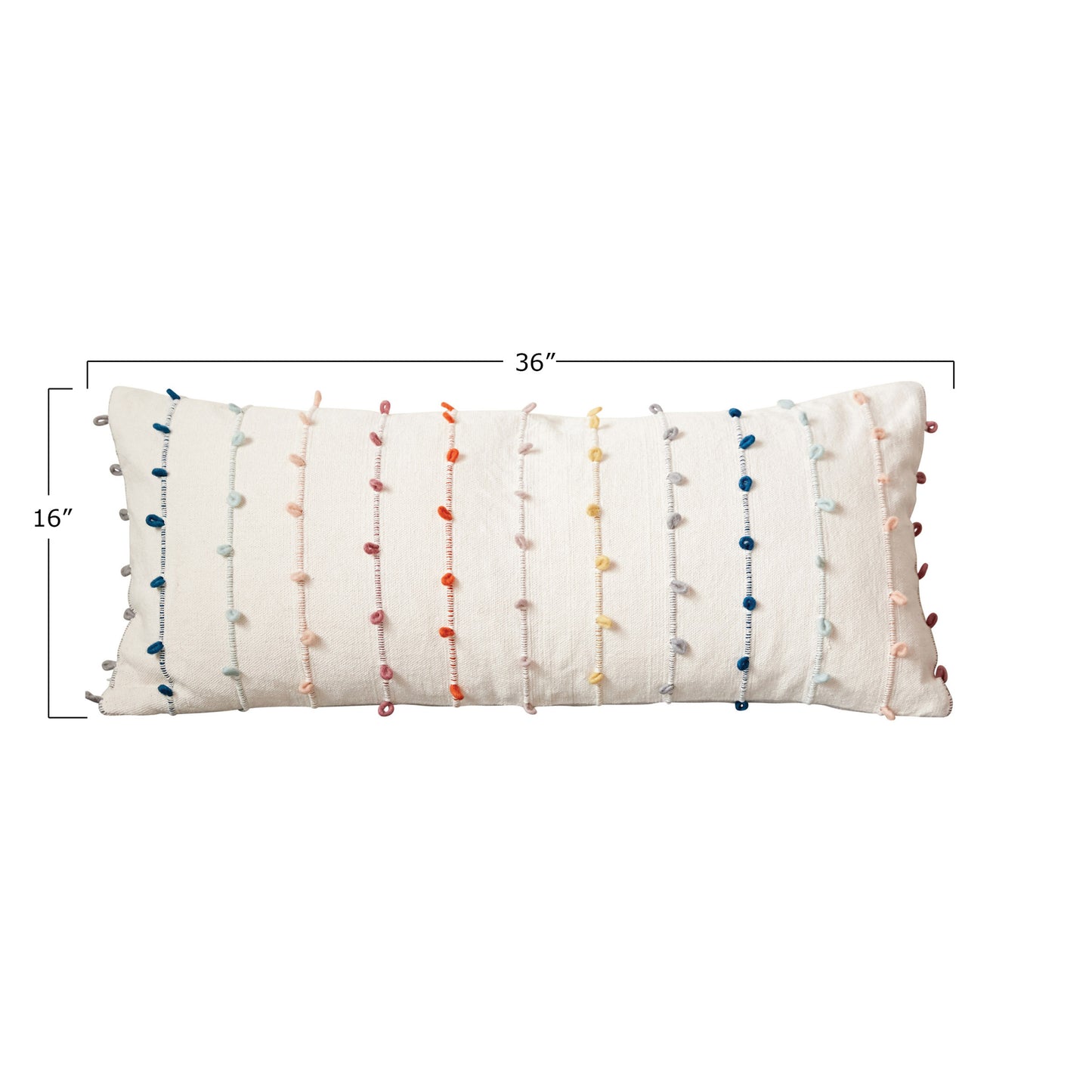 White Cotton Pillow with Multicolor Embroidered Loop Stripes