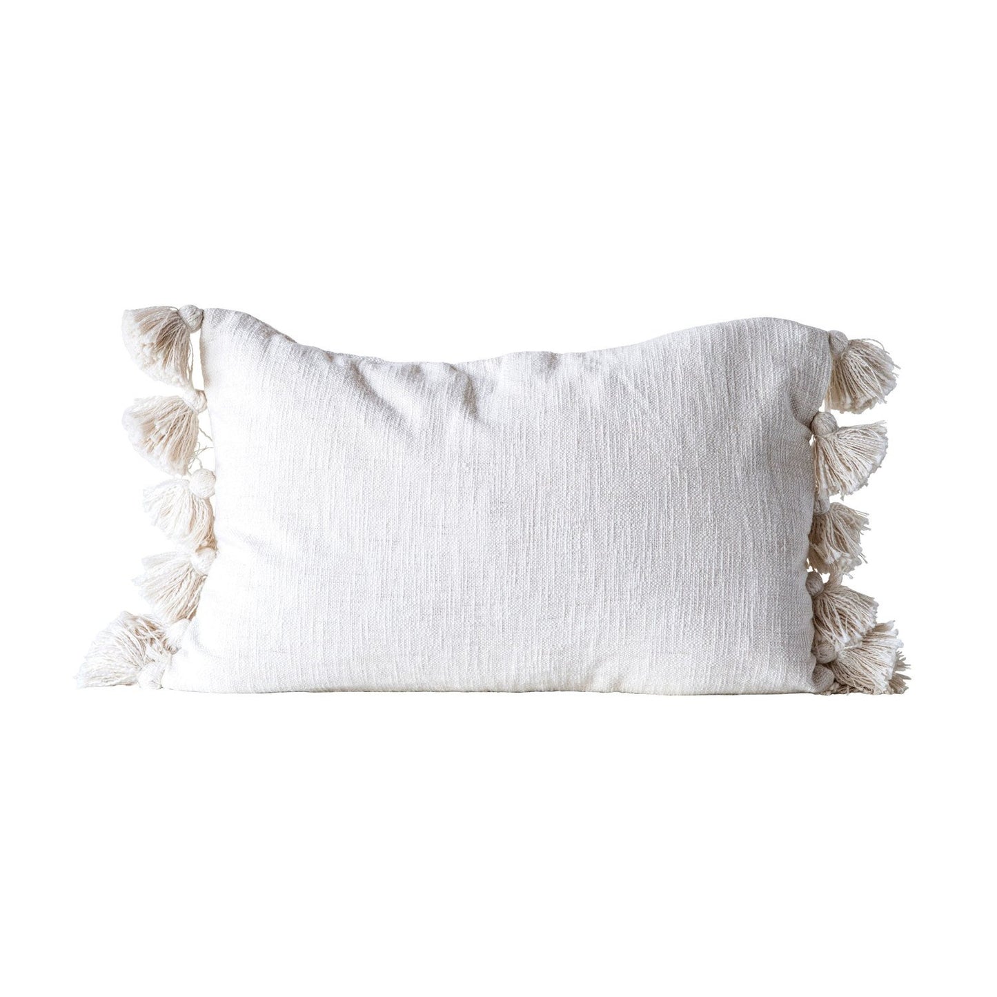24" x 16" Woven Cotton Slub Lumbar Pillow with Tassels