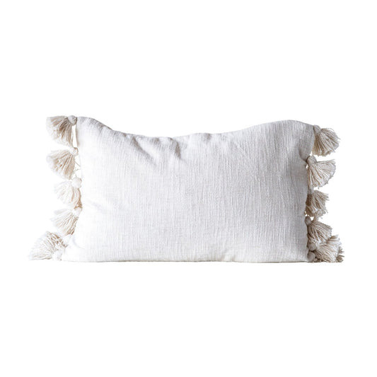 24" x 16" Woven Cotton Slub Lumbar Pillow with Tassels