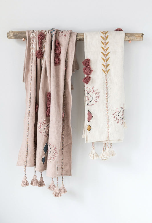 Embroidered Throw With Tassels and Applique