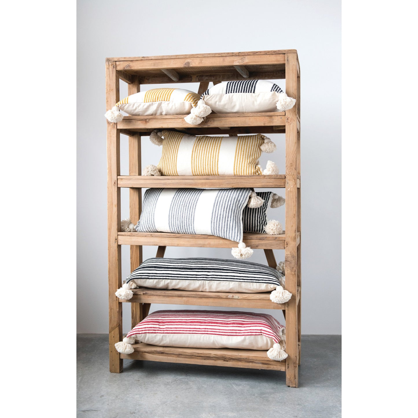 Natural & Black Woven Striped Pillow With Tassels
