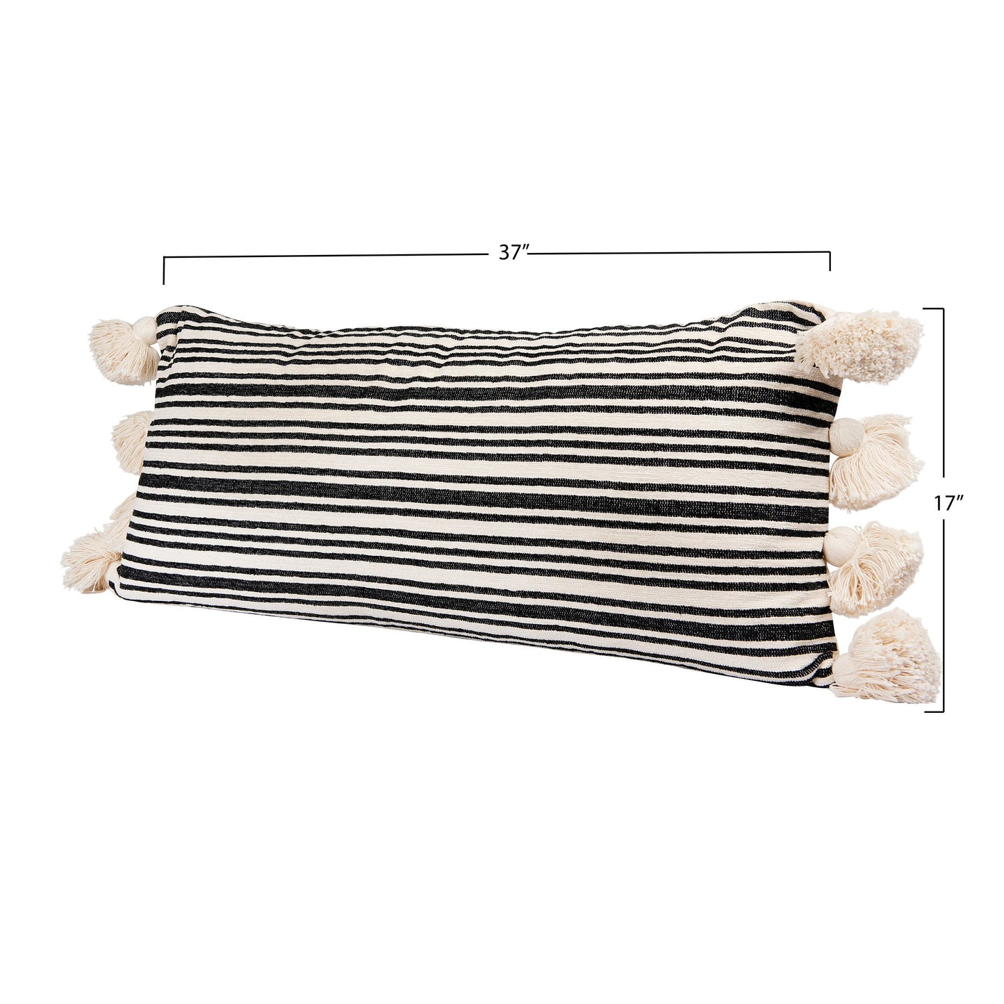 Natural & Black Woven Striped Pillow With Tassels