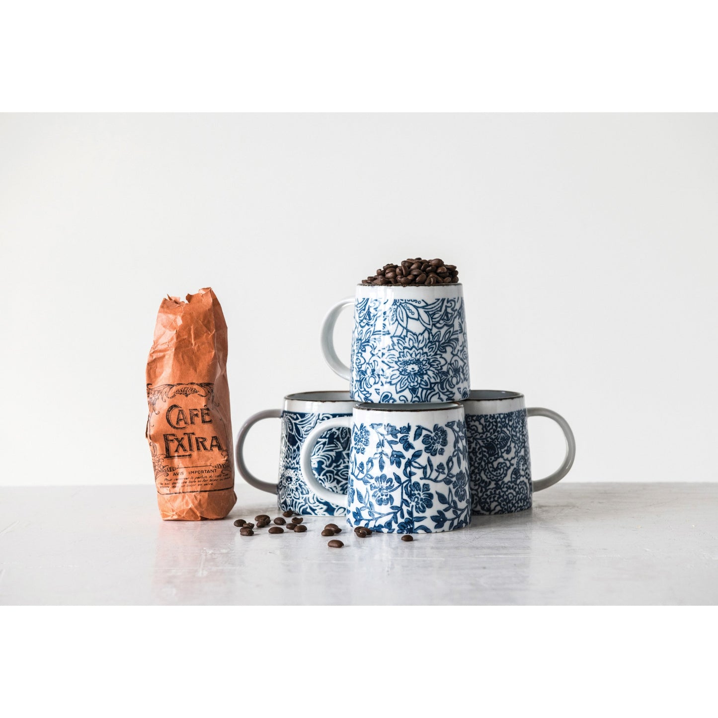 12 oz Blue and White Stoneware Mug