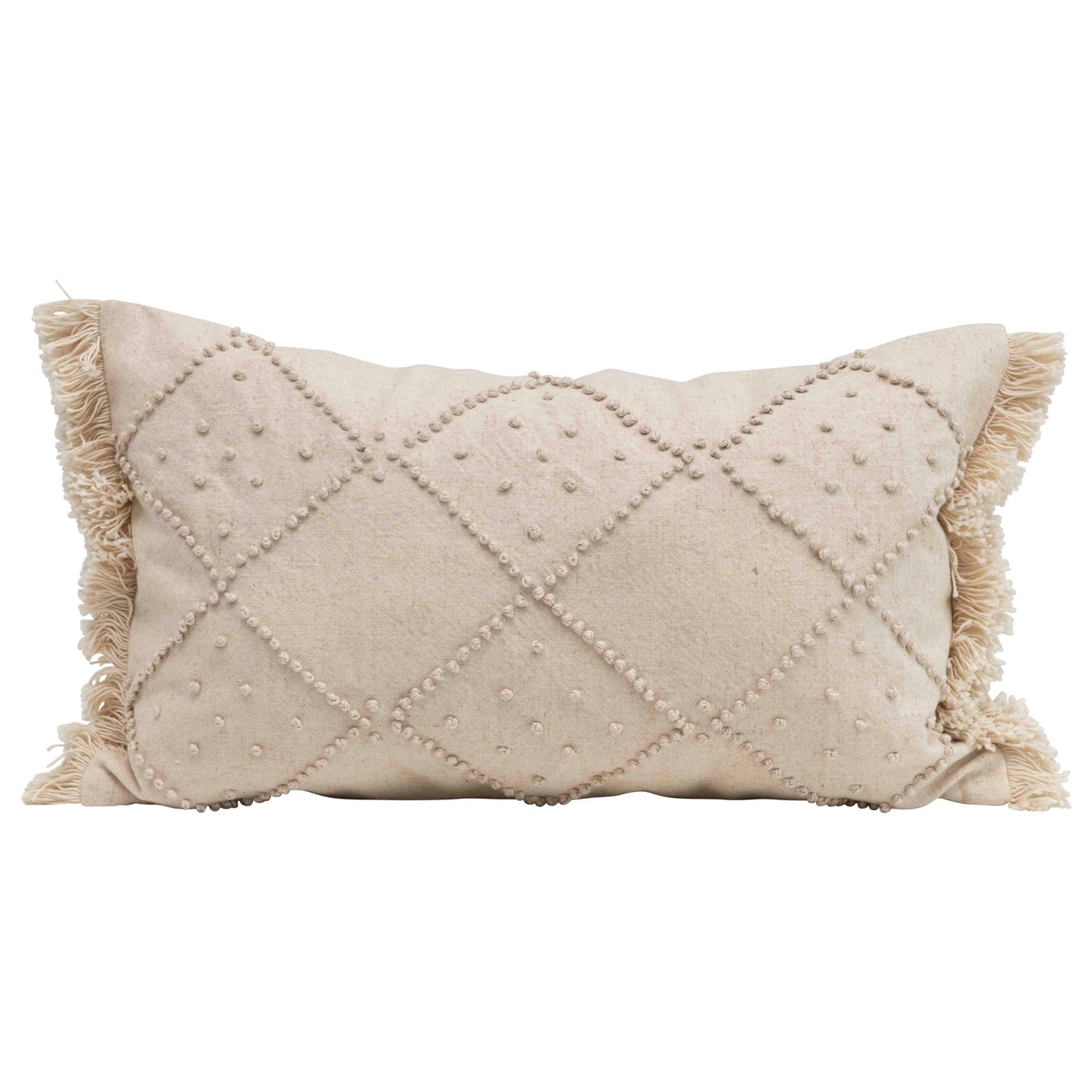 Lumbar Pillow with French Knots and Fringe
