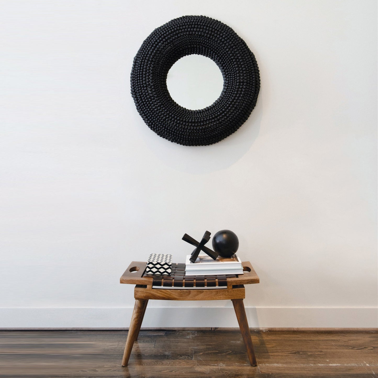 Metal and Mango Wood Beaded Mirror