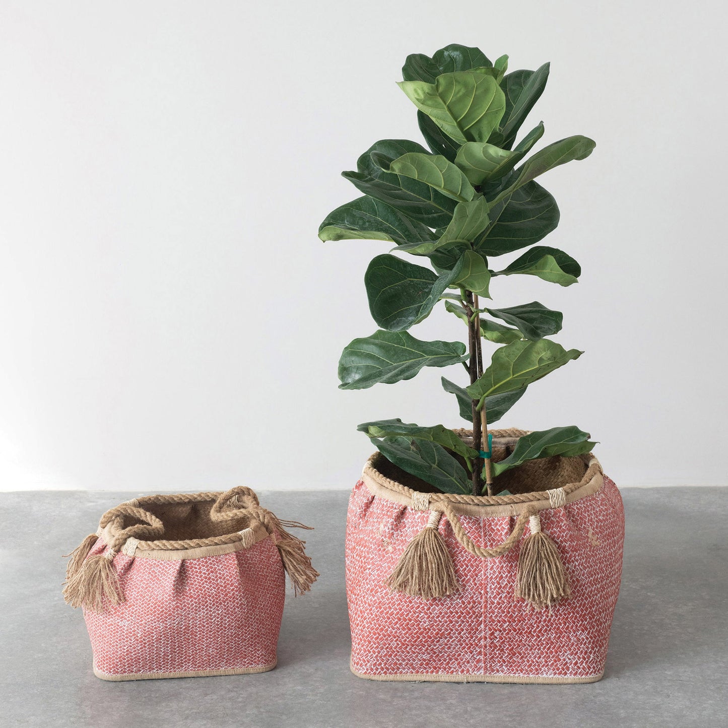 Hand Woven Baskets with Handles Set of 2