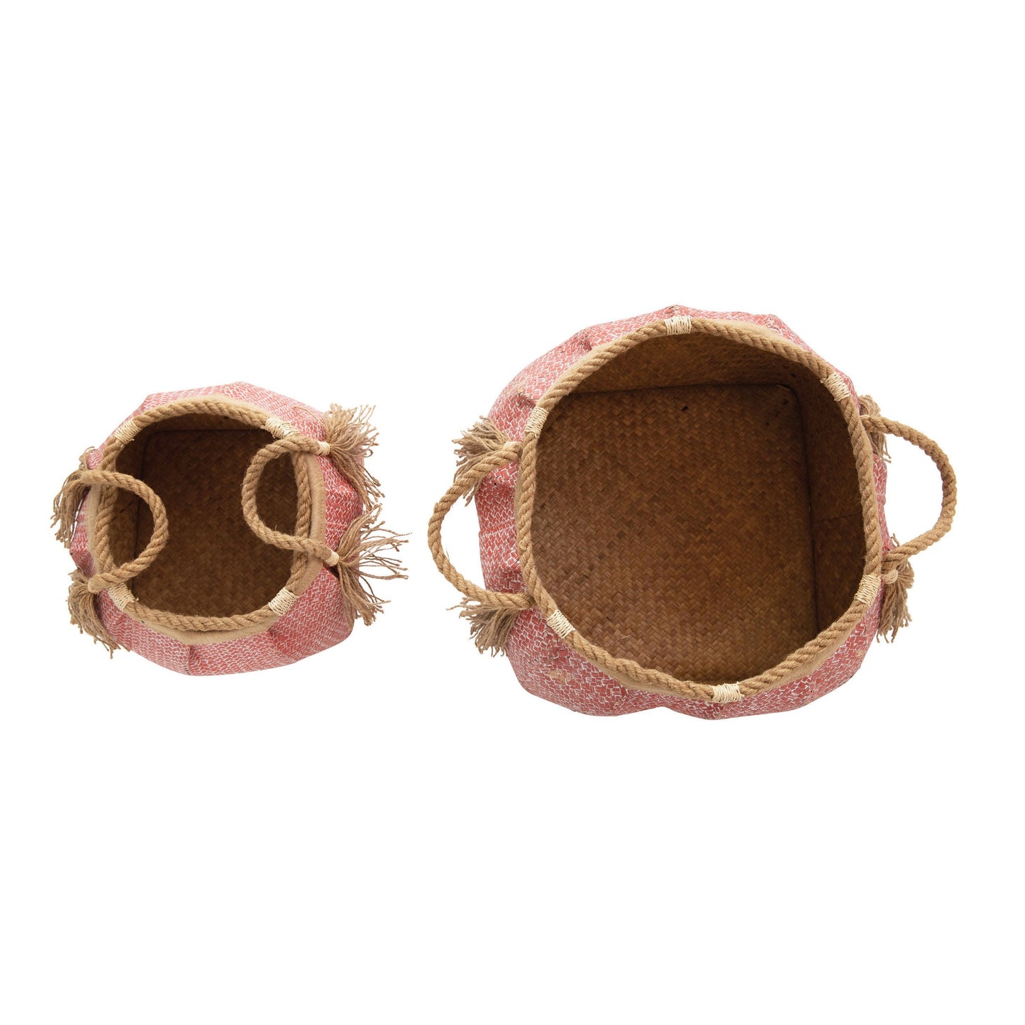 Hand Woven Baskets with Handles Set of 2
