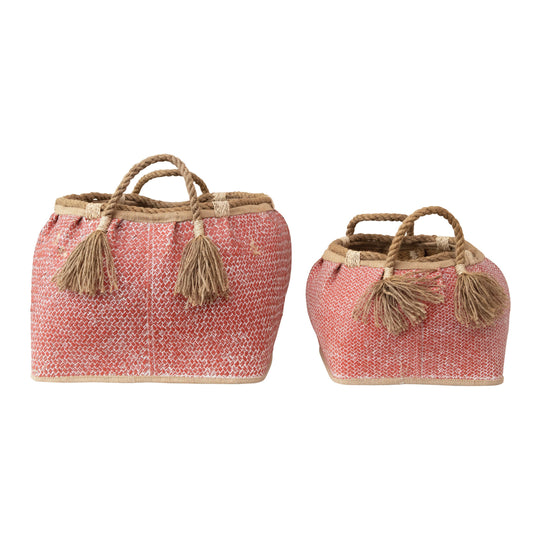 Hand Woven Baskets with Handles Set of 2