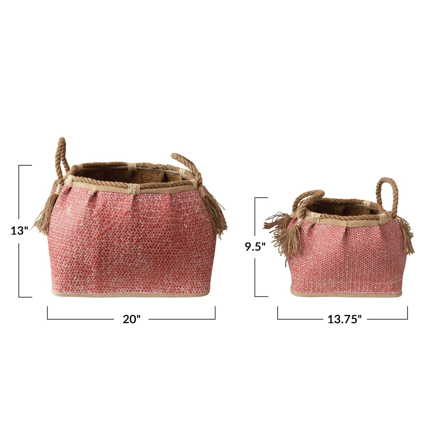 Hand Woven Baskets with Handles Set of 2